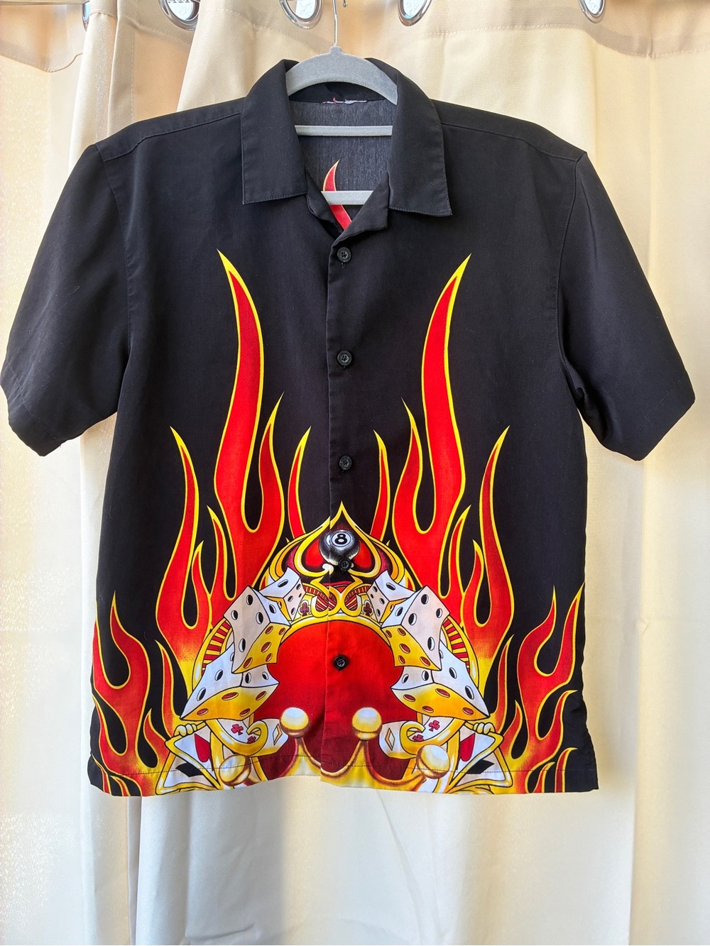 Vintage JNCO Jeans Shirt Mens Small Black 8 Ball Crown Flames Graphic Y2K